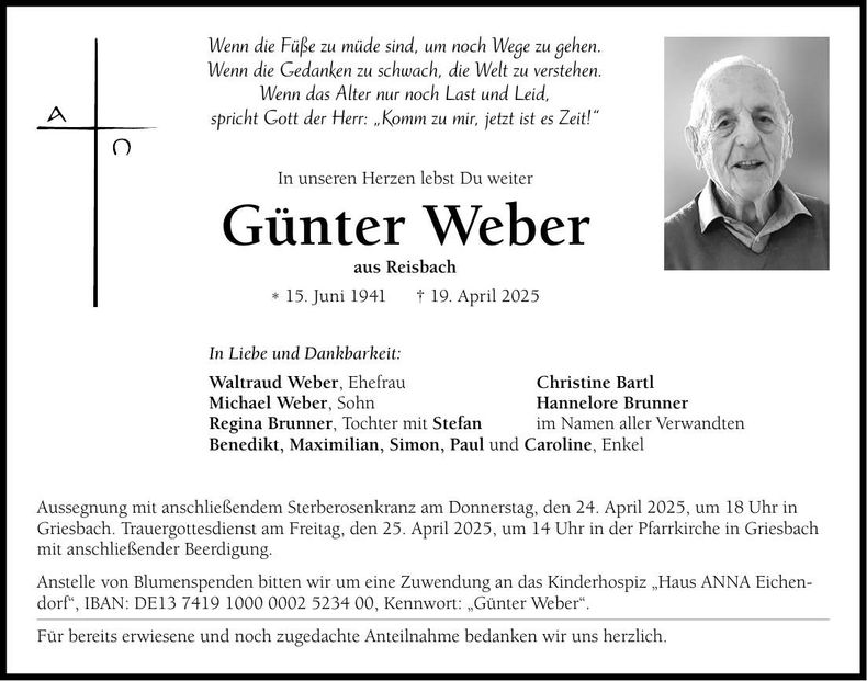 Traueranzeige Günter Weber