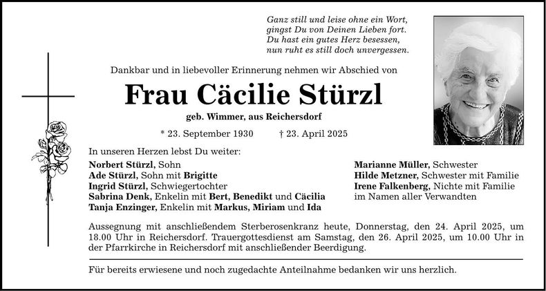 Traueranzeige Cäcilie Stürzl