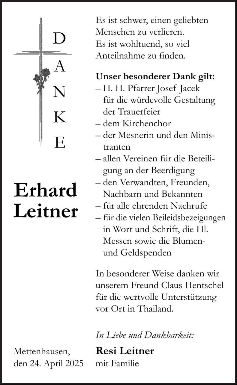 Traueranzeige Erhard Leitner