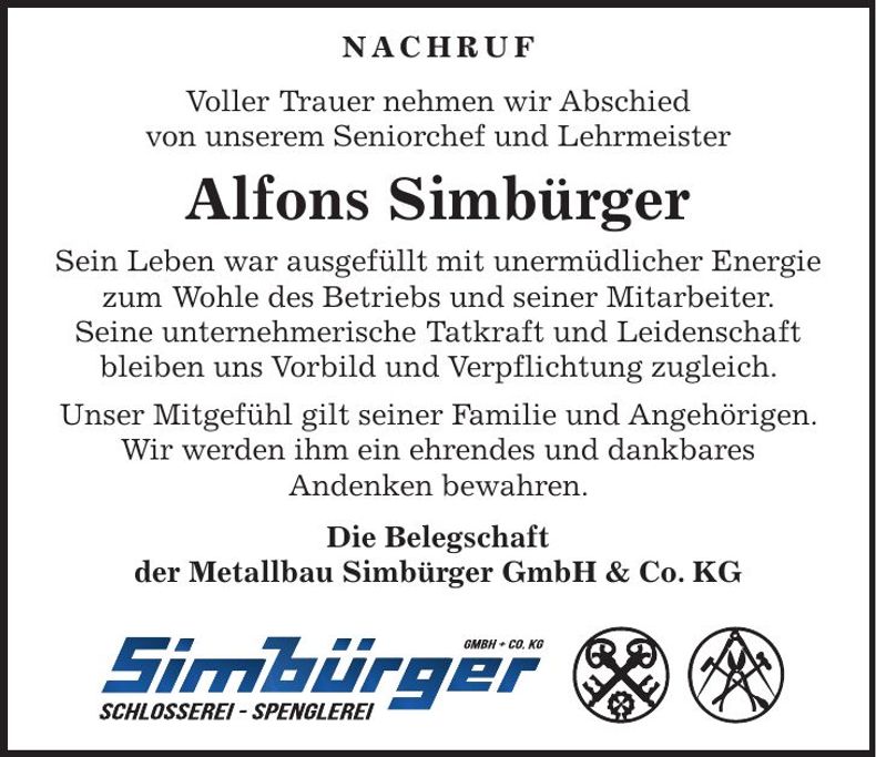 Traueranzeige Alfons Simbürger