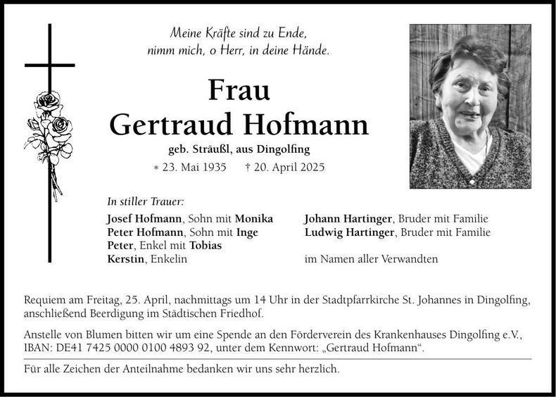 Traueranzeige Gertraud Hofmann