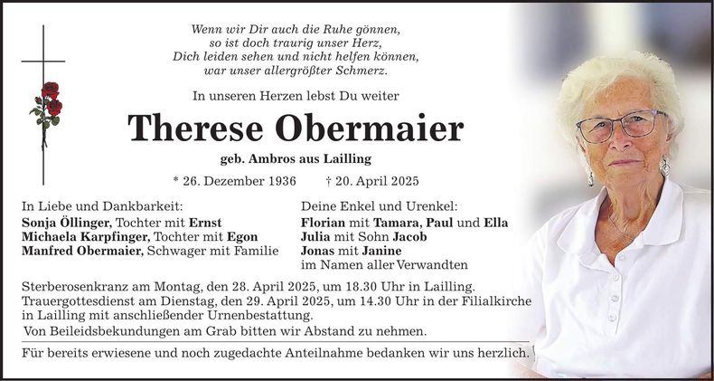 Traueranzeige Therese Obermaier