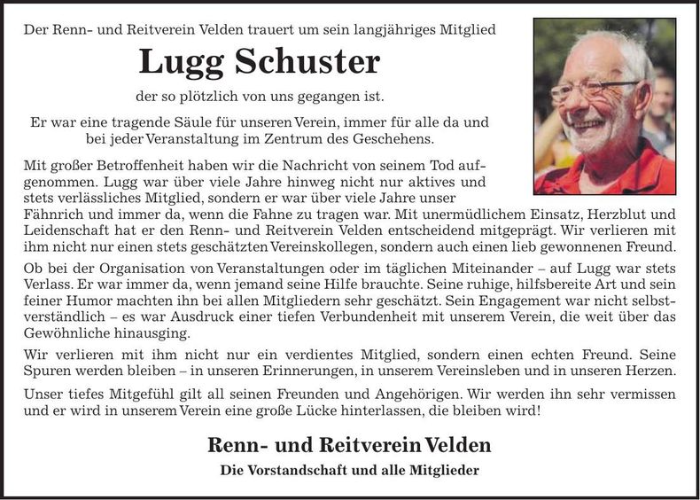 Traueranzeige Ludwig Schuster