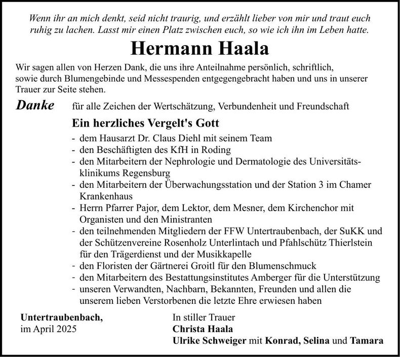 Traueranzeige Hermann Haala