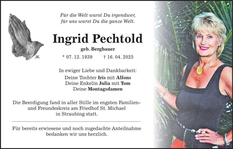 Traueranzeige Ingrid Pechtold