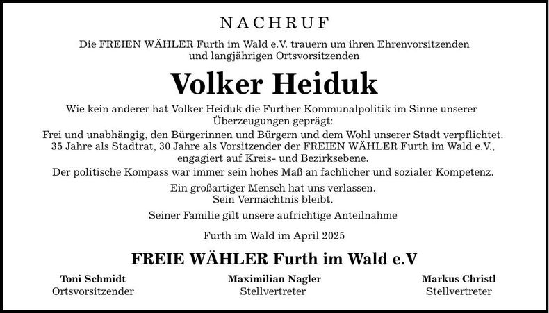 Traueranzeige Volker Heiduk