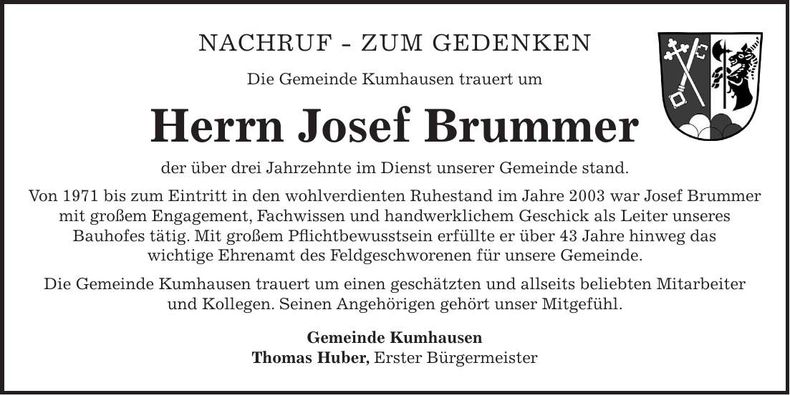 Traueranzeige Josef Brummer