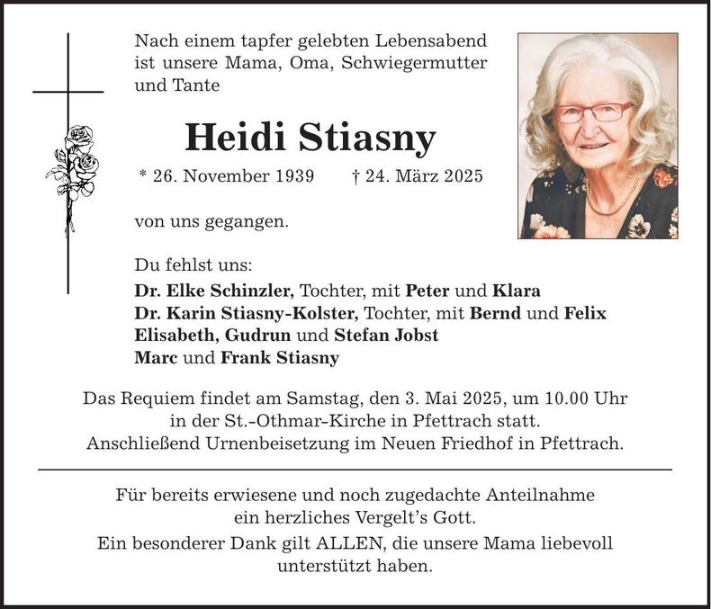 Traueranzeige Heidi Stiasny