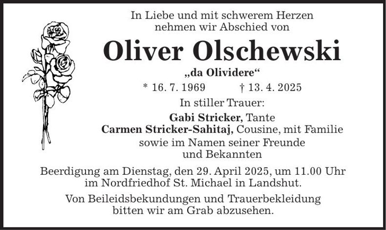 Traueranzeige Oliver Olschewski