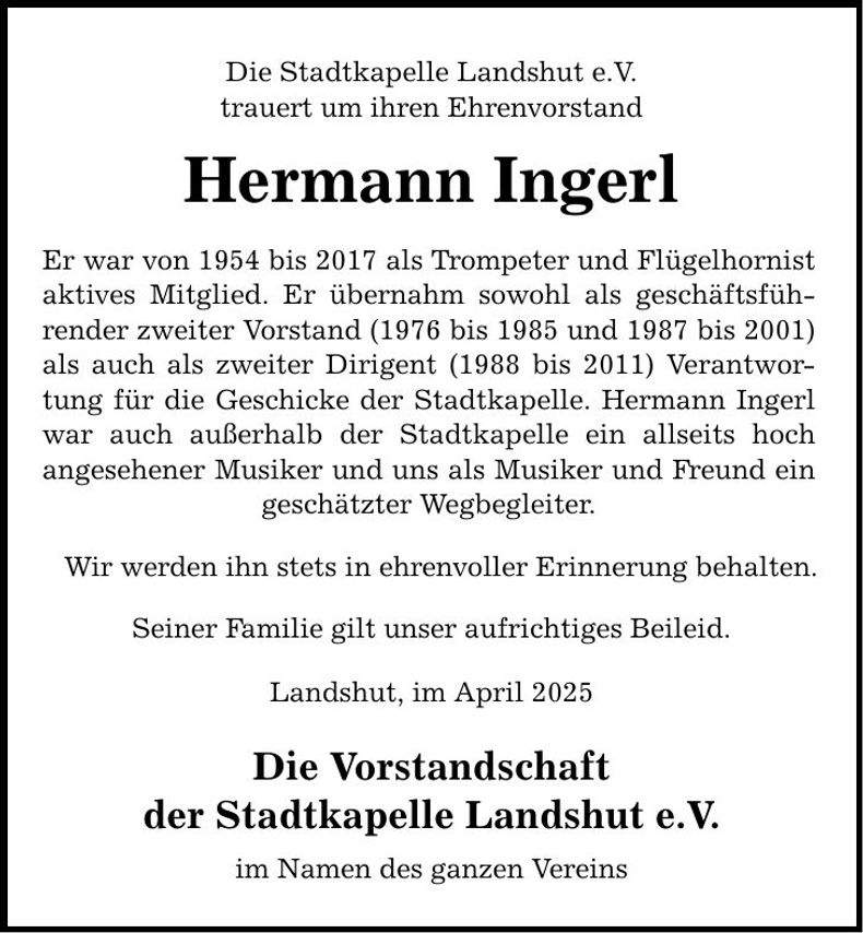 Traueranzeige Ingerl Hermann
