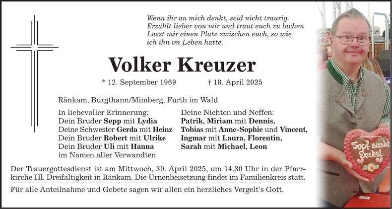Traueranzeige Volker Kreuzer