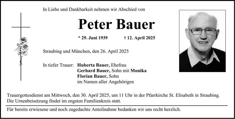 Traueranzeige Peter Bauer
