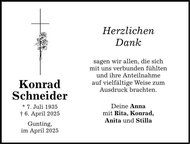 Traueranzeige Konrad Schneider