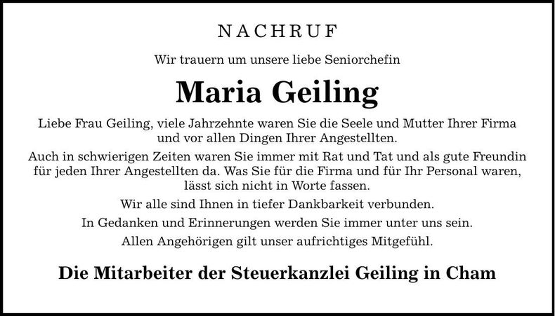 Traueranzeige Christa Stauber
