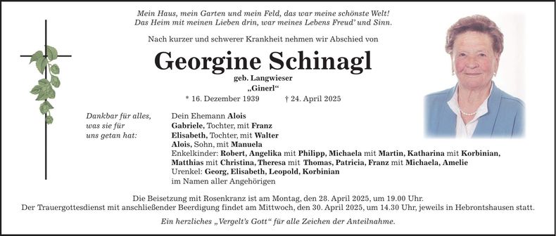 Traueranzeige Georgine Schinagl