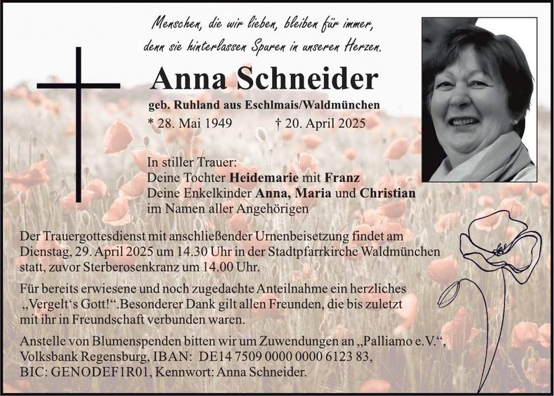 Traueranzeige Anna Schneider