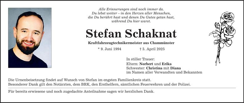 Traueranzeige Stefan Schaknat