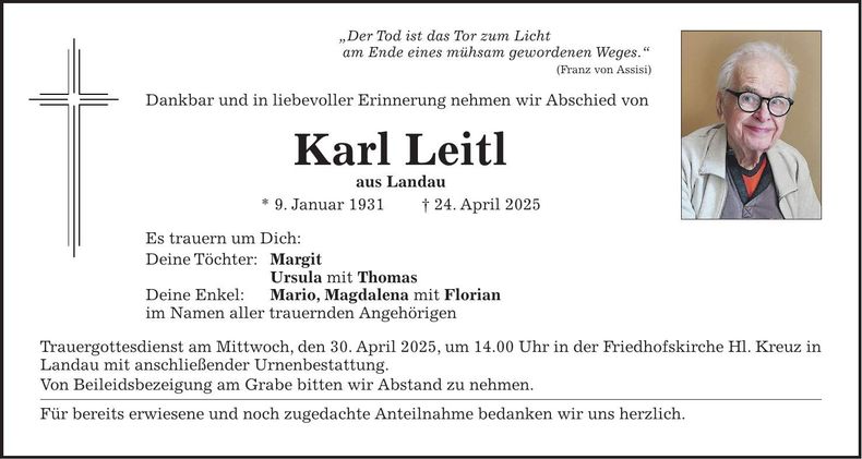 Traueranzeige Karl Leitl