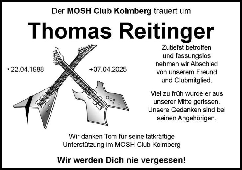 Traueranzeige Thomas Reitinger