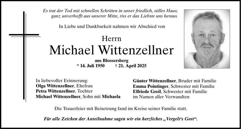 Traueranzeige Micheal Wittenzellner