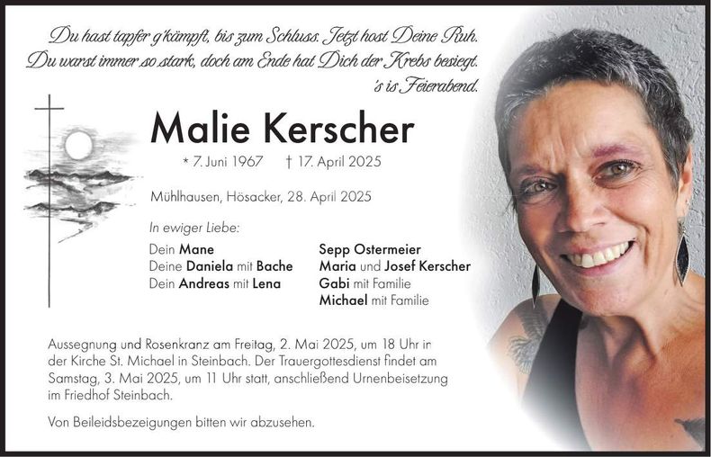 Traueranzeige Malie Kerscher
