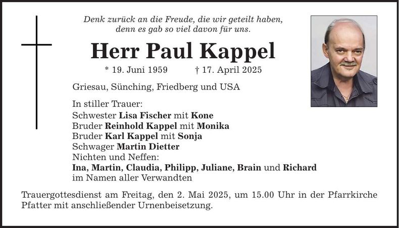 Traueranzeige Paul Kappel