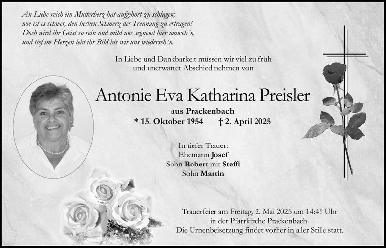 Traueranzeige Antonie Preisler
