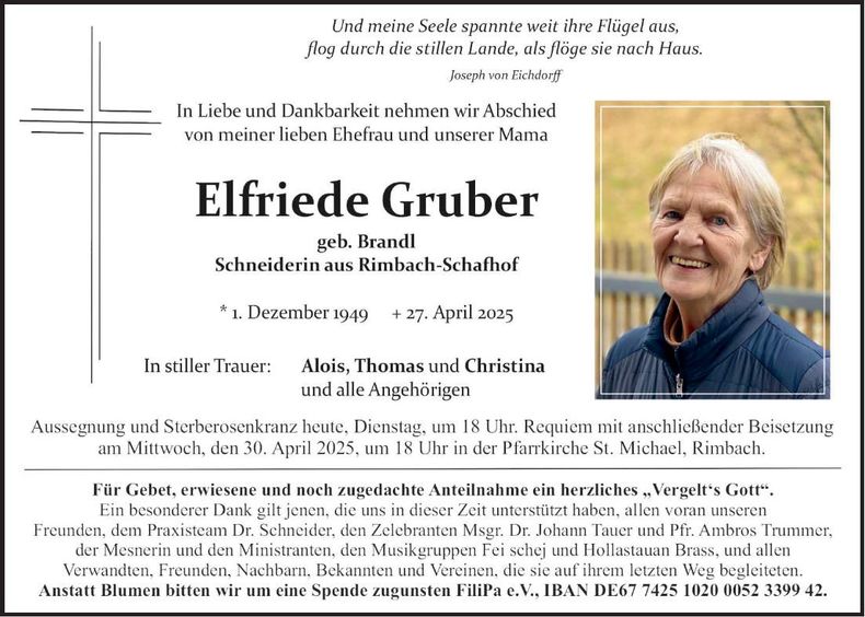 Traueranzeige Elfriede Gruber