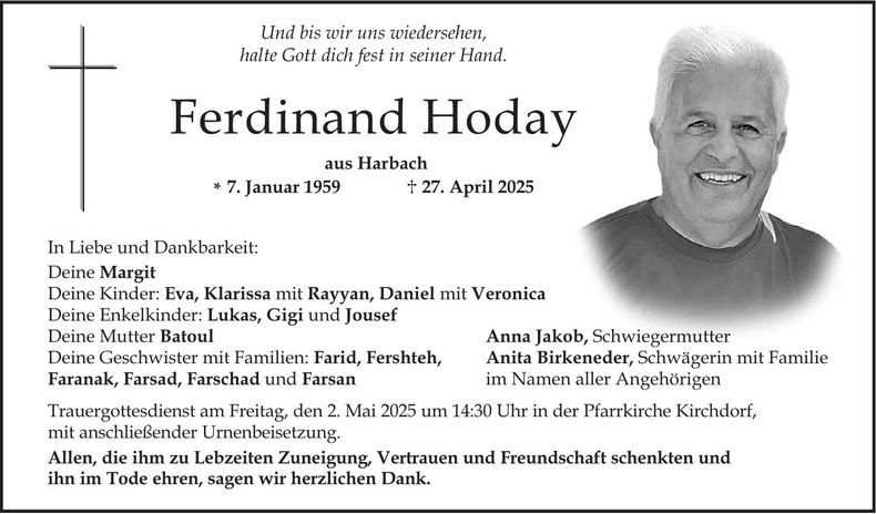 Traueranzeige Ferdinand Hoday