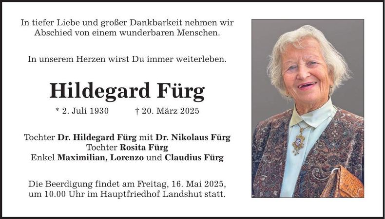 Traueranzeige Hildegard Fürg