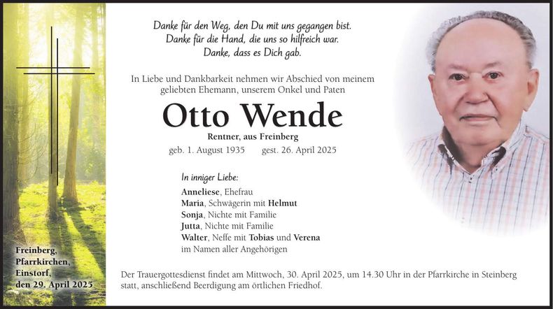 Traueranzeige Otto Wende