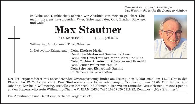 Traueranzeige Max Stautner