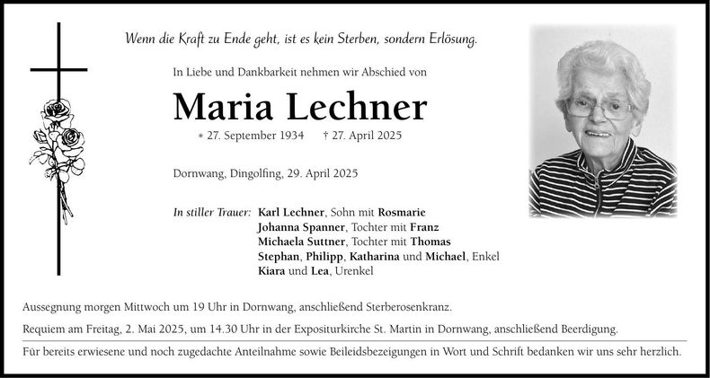 Traueranzeige Maria Lechner