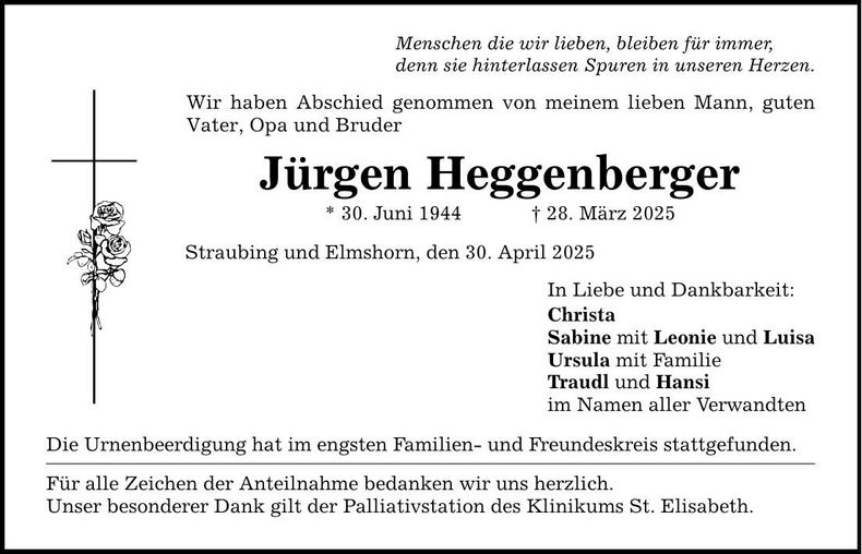 Traueranzeige Jürgen Heggenberger