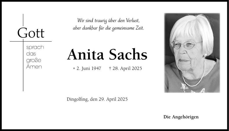Traueranzeige Anita Sachs