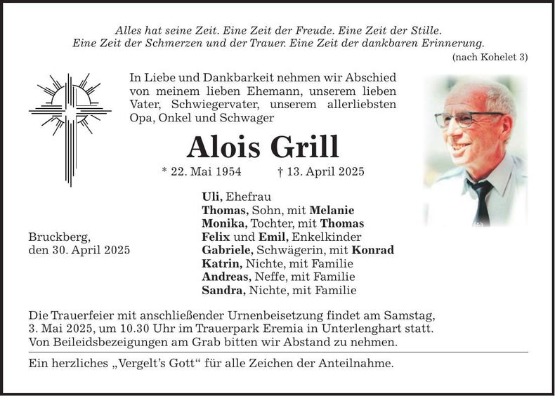 Traueranzeige Alois Grill