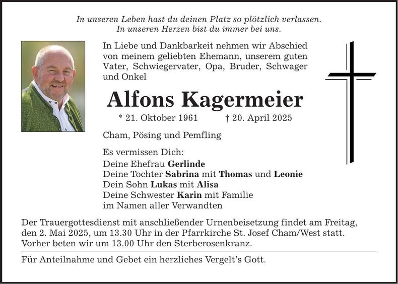 Traueranzeige Alfons Kagermeier