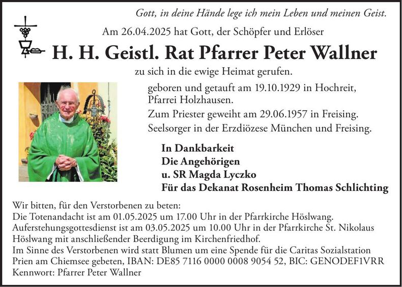 Traueranzeige Peter Wallner