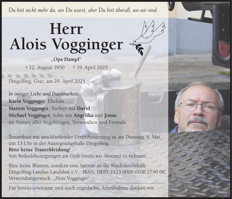 Traueranzeige Alois Vogginger