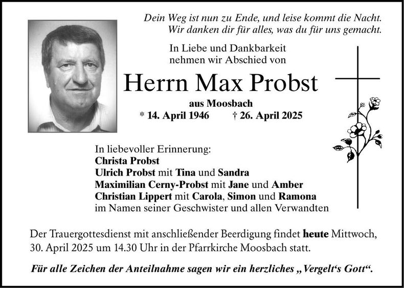 Traueranzeige Max Probst