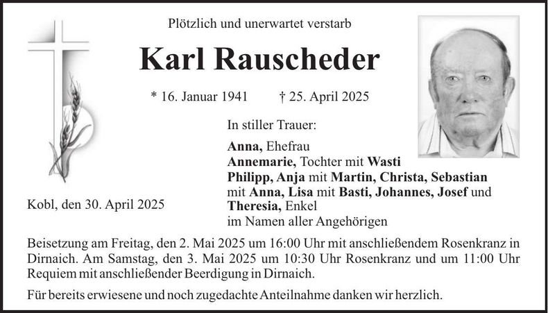 Traueranzeige Karl Rauscheder