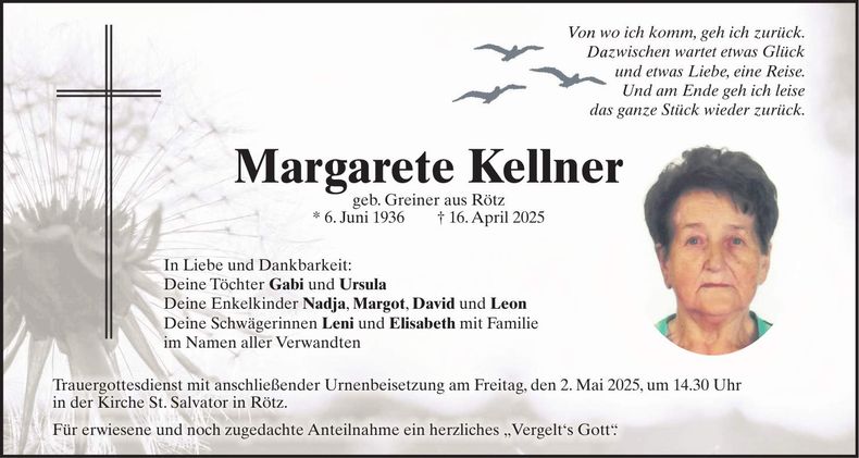 Traueranzeige Margarete Kellner