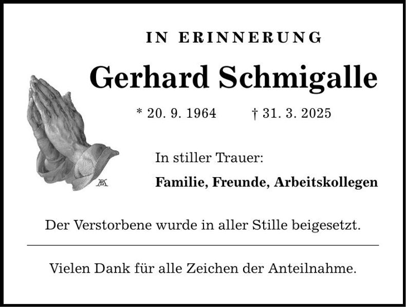 Traueranzeige Gerhard Schmigalle