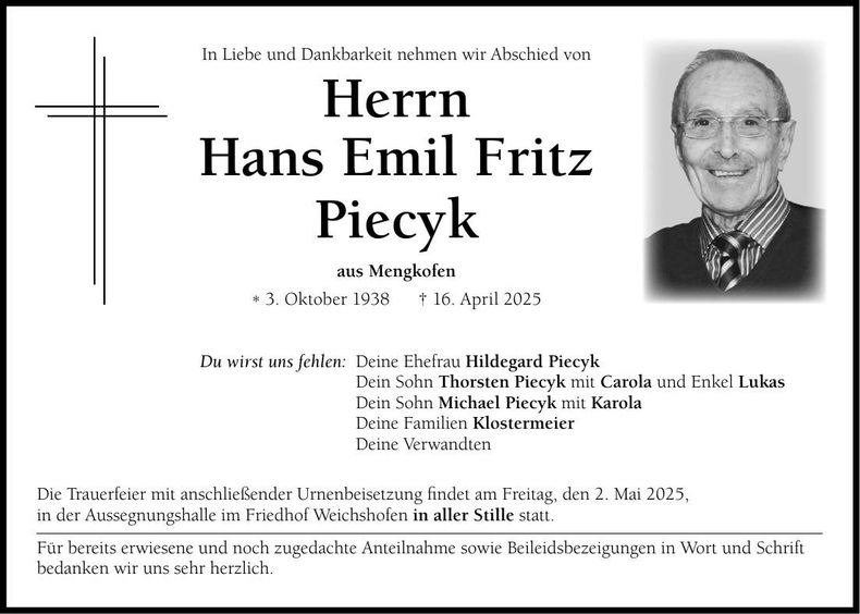 Traueranzeige Hans Emil Fritz Piecyk