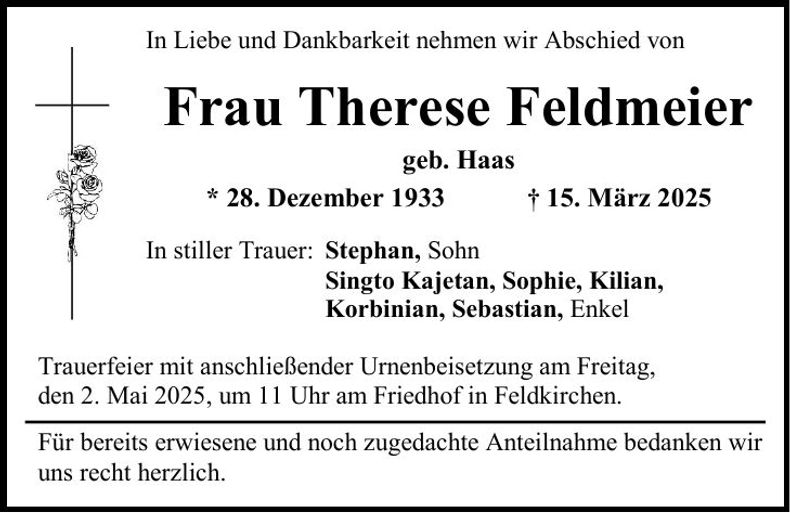 Traueranzeige Therese Feldmeier