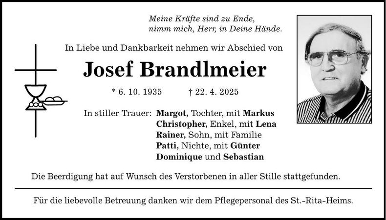 Traueranzeige Josef Brandlmeier