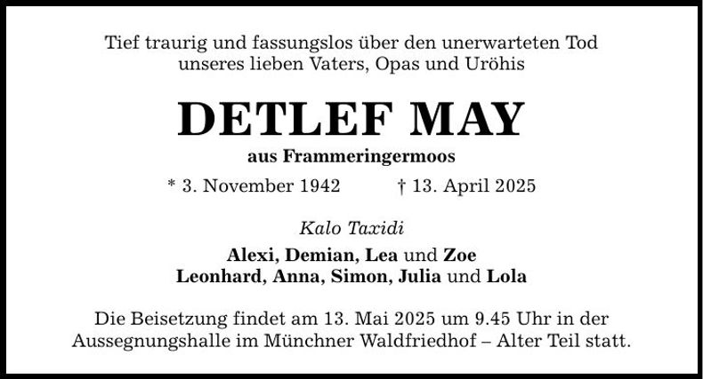 Traueranzeige Detlef May
