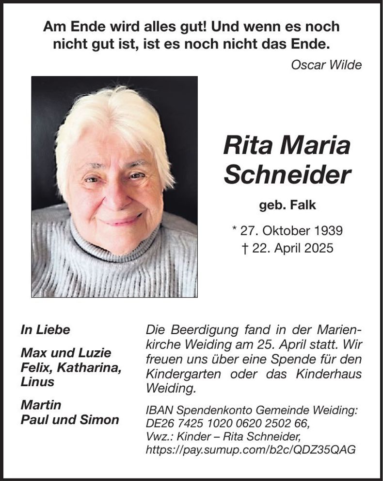 Traueranzeige Rita Schneider