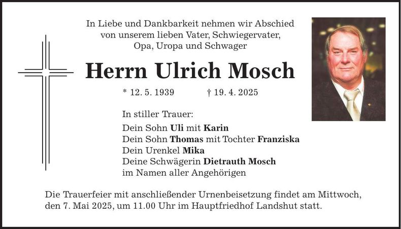 Traueranzeige Ulrich Mosch