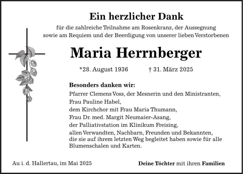 Traueranzeige Maria Herrnberger